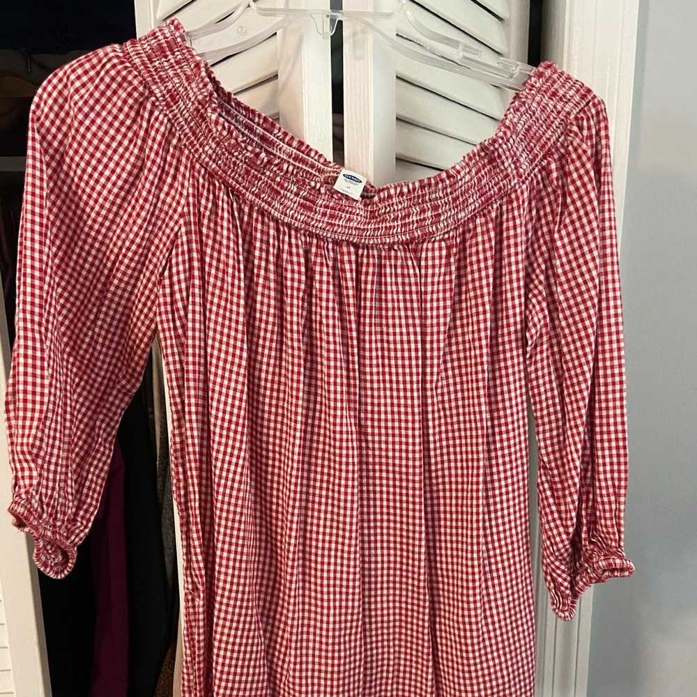 Red plaid off the shoulder top